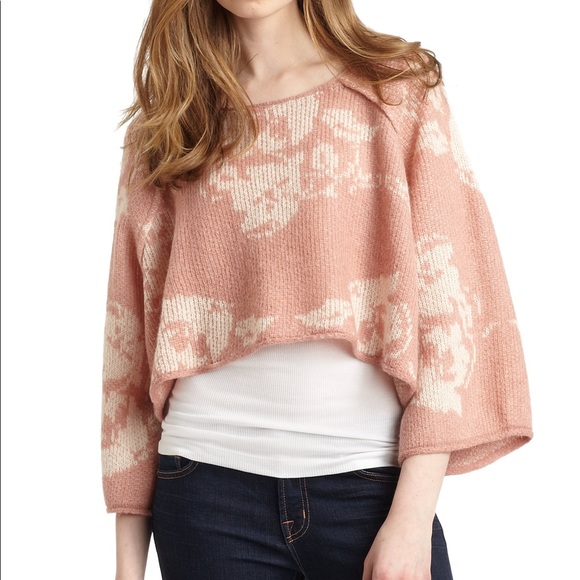 Free People Sweaters - Free People | Purple Rain Cropped Sweater Pink Floral Alpaca Wool
